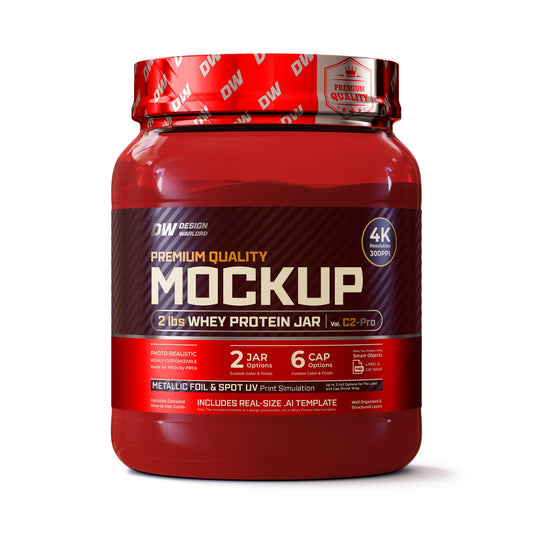 Design Warlord - 2 lbs Whey Protein Jar Mockup Vol. C2-Pro - Next-Gen Packaging PSD Mockup for product images - Transparent Colored PET plastic jar