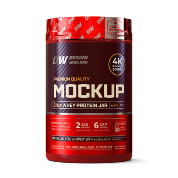 Design Warlord - 2 lbs Whey Protein Jar Mockup Vol. B2-Pro - Next-Gen Packaging PSD Mockup for product images - Transparent Colored PET plastic jar